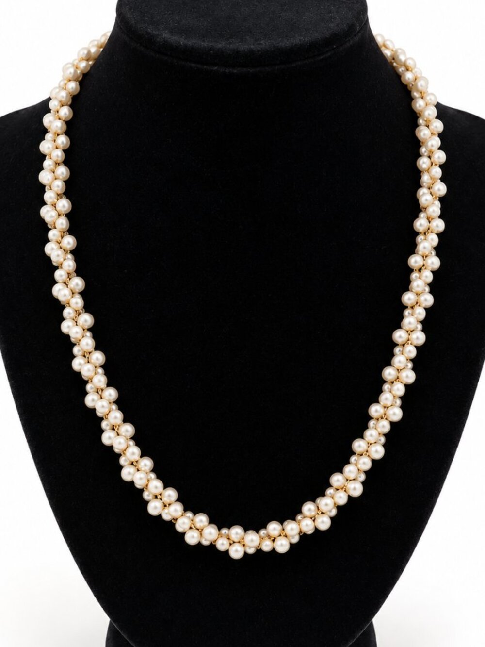 Trifari Signed Faux Pearl Cluster Necklace 18" Gold Tone
